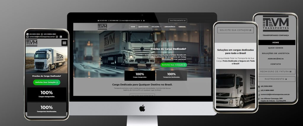 Criação de sites para transportadoras TVM Cargas Dedicadas